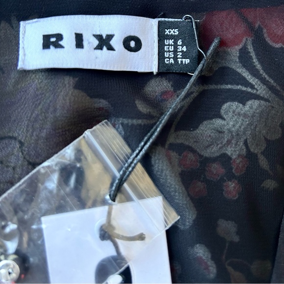 Rixo NWT Black Floral Long Sleeve Mini Dress 2 XXS Buttons Sold out Boho - Picture 10 of 16